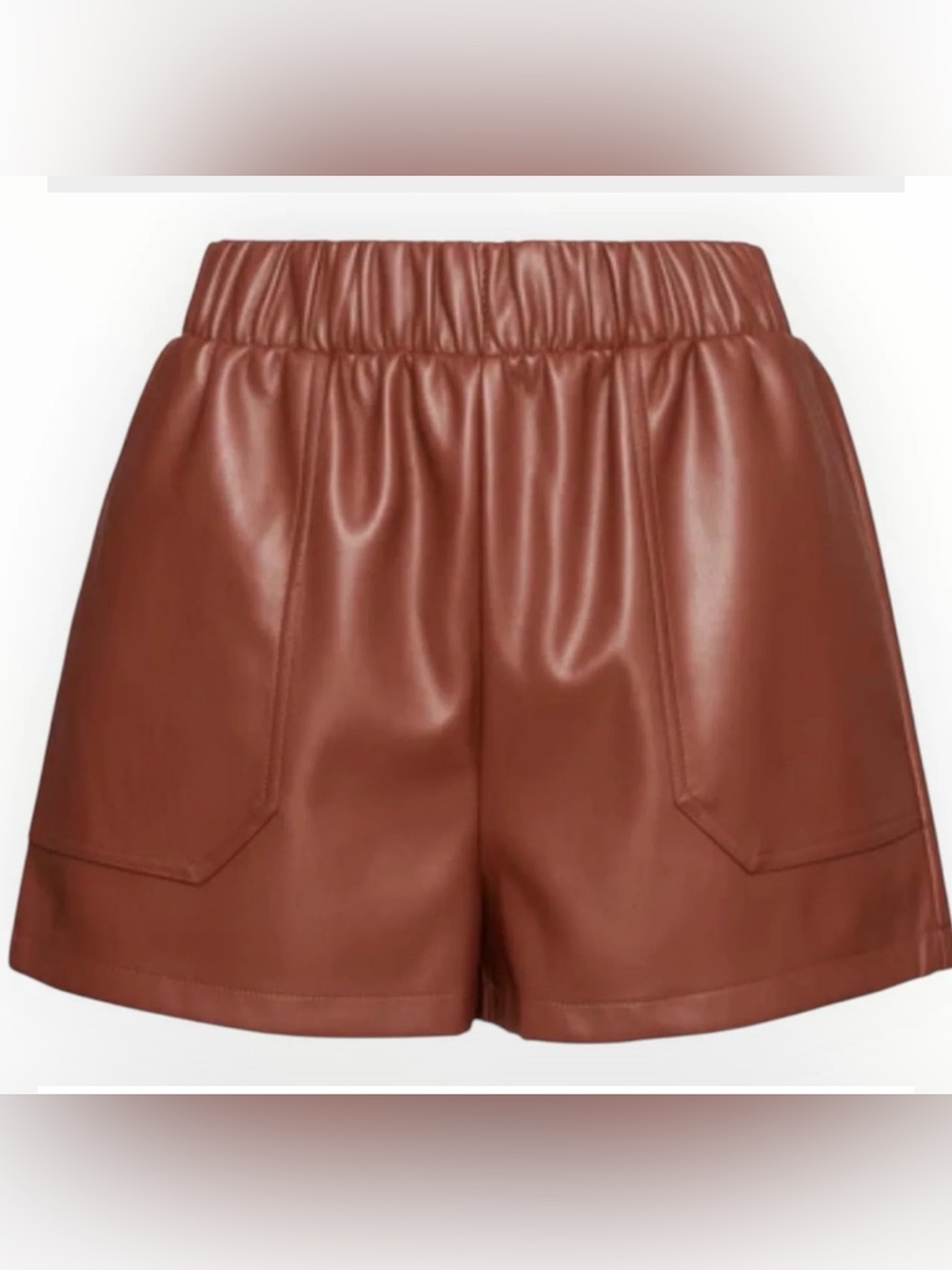 Steve Madden High-Waist Faux Leather Shorts in Cognac Brown